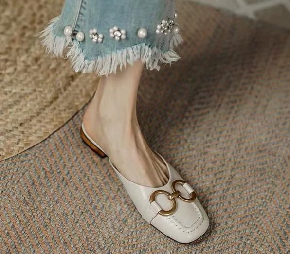 Fashion Baotou-Sandales Rétro à Talons Bas pour Femme, Chaussures de Bureau en Daim à Enfiler, Nouvelle Collection Été 2024