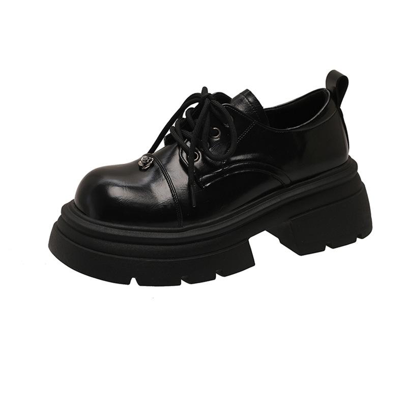 Весна 2025 новые ретро универсальные маленькие кожаные туфли женские на толстой подошве и толстом каблуке маленькие лоферы 35 чёрный 3576₽