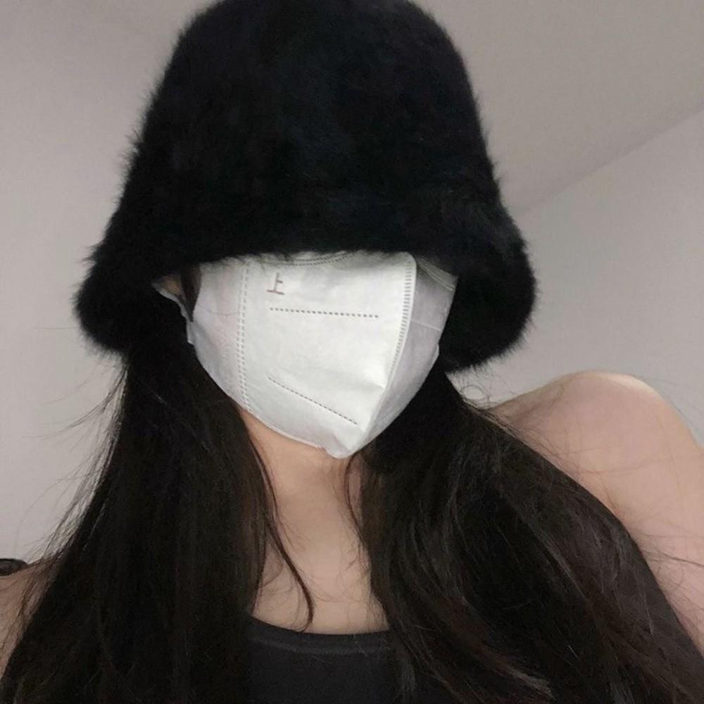 

Пушистая шапка-панама из искусственного кроличьего меха, утолщенные плюшевые шапки-ведерки, зимняя теплая панама чёрный