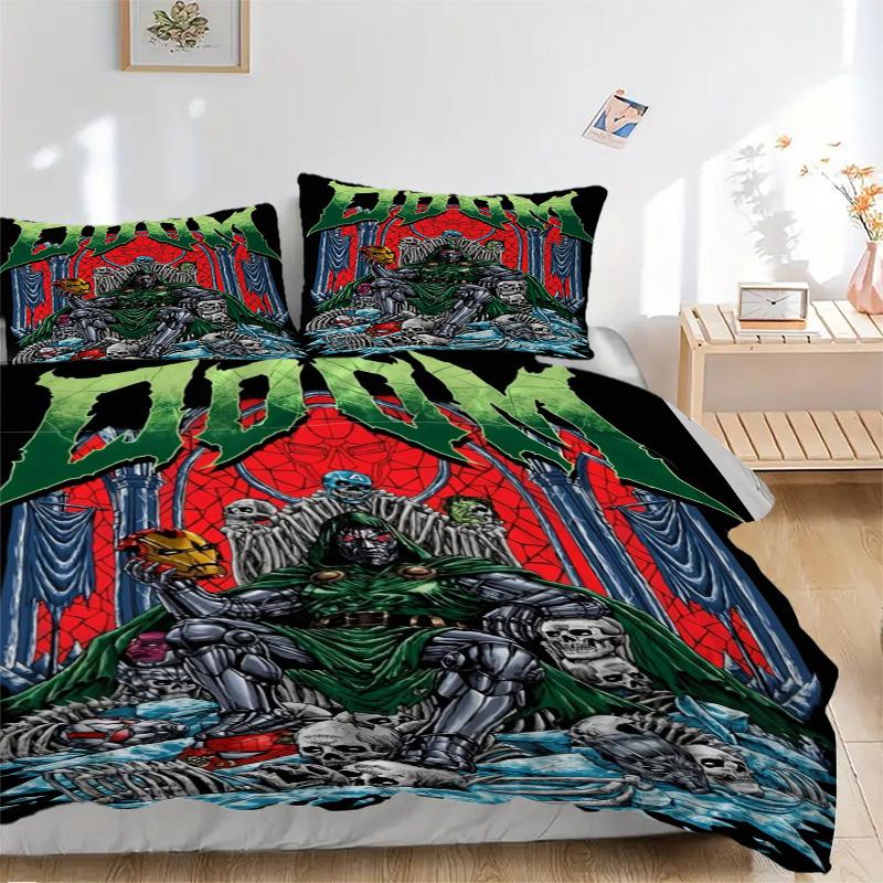 Doom Lord Bedding 3 Piece Set HD Print Duvet Cover Pillowcases for Teens Adult Bedroom Decoration Christmas Gift