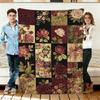 Vintage Flower Patchwork Throw Blanket, Soft Flannel Throws for Bed, Couch, Sofa