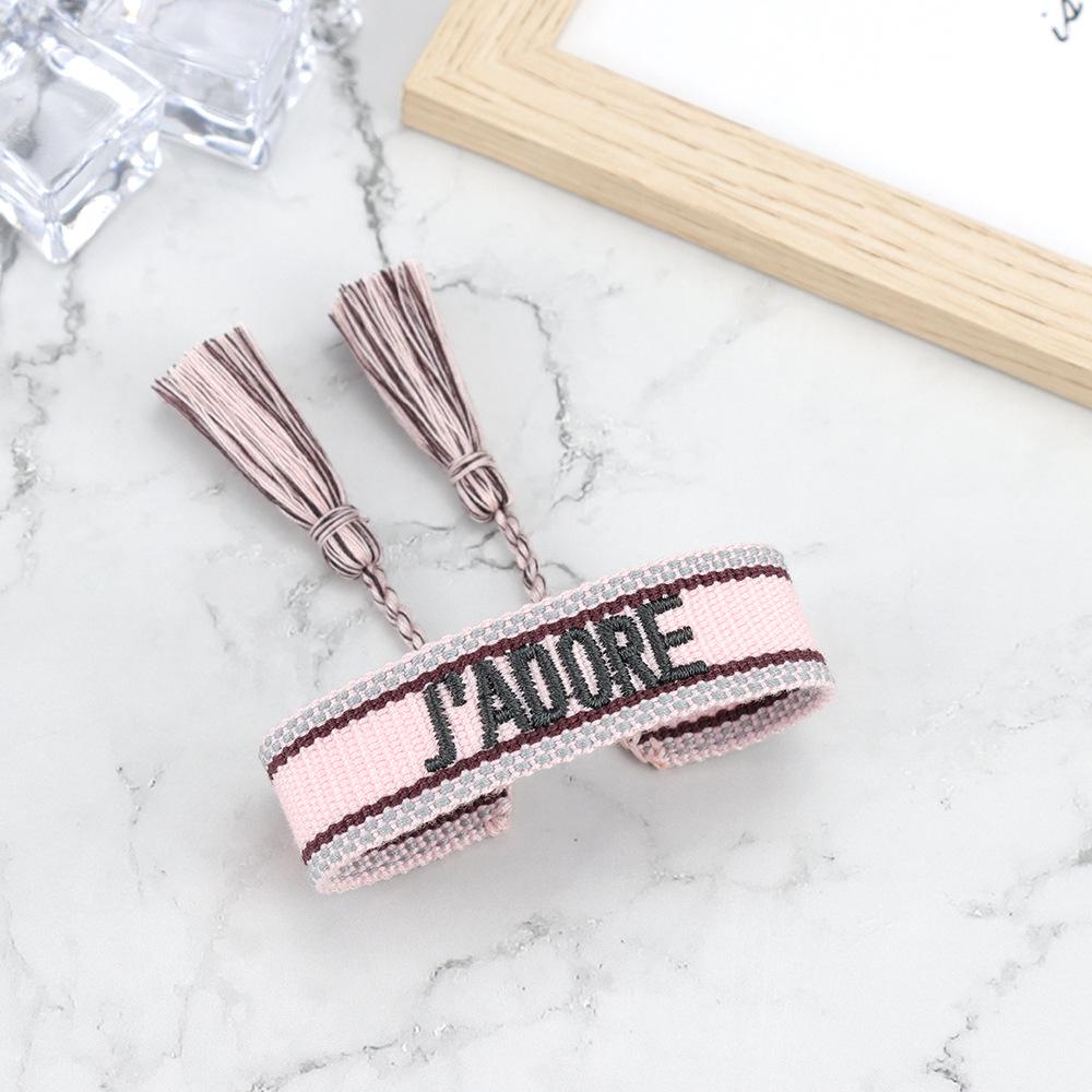 J'adore Bracelet: Embroidered Letter Tassel Wristband for Women & Couples
