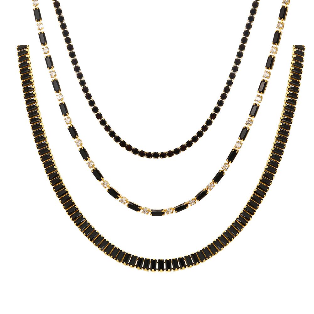 HipHop Black Crystal Iced Out Cubic Zirconia Tennis Necklace For Women 18K Gold Plated Hippie Bridesmaid Jewelry