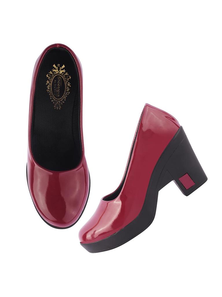 Shoetopia Solid Cherry Pumps For Women & Girls-Eu36