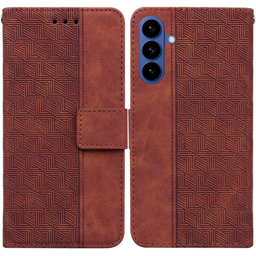 For Samsung Galaxy S26+ Case Geometry Pattern Leather Wallet Phone Cover with Wrist Strap
