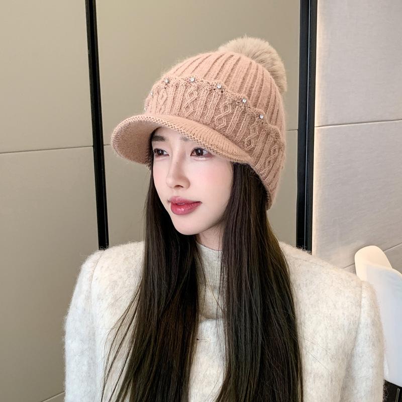 Korean Style New Autumn and Winter Warm Woolen Hat Plus Velvet Ear Protection Fur Ball Versatile Pullover Hat Trend