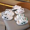 Toddler Closed-Toe Sandals for Boys and Girls, Ages 0-3.5, Soft Sole, Breathable White Shoes.