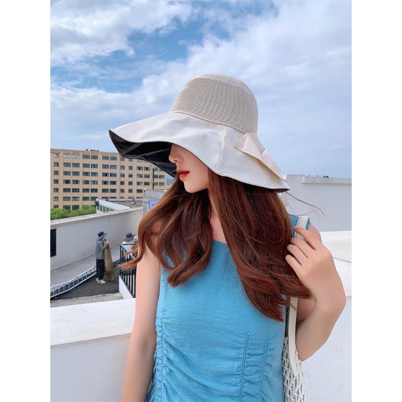 

Meier Vinyl bow sun hat - women s hollow-out straw hat - wide brim face protection sun visor - sun hat/fisherman s hat 55-58cm [with windproof rope] брудно-білий