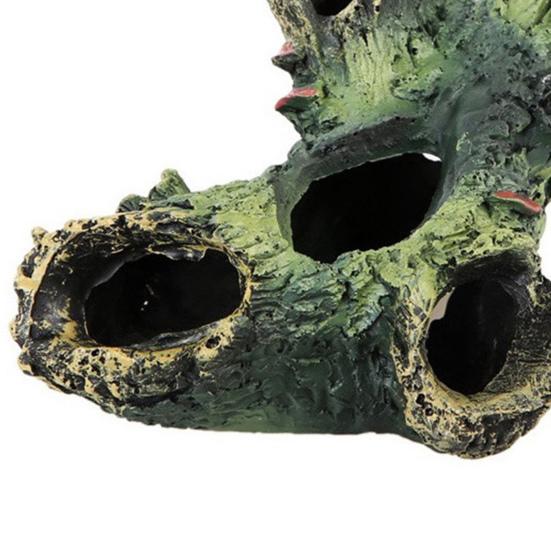Decaying Trunk Aquarium Hide Decorative Betta Fish Hideout with Multiple Holes