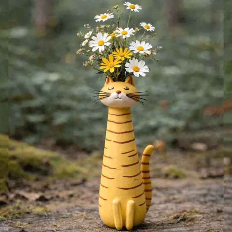 

Handcrafted Quirky Cat Vase, Whimsical Cat Flower Vase, Funny Kitty Planter For Desk, Shelf, Boho Home Decor, Unique Gift A