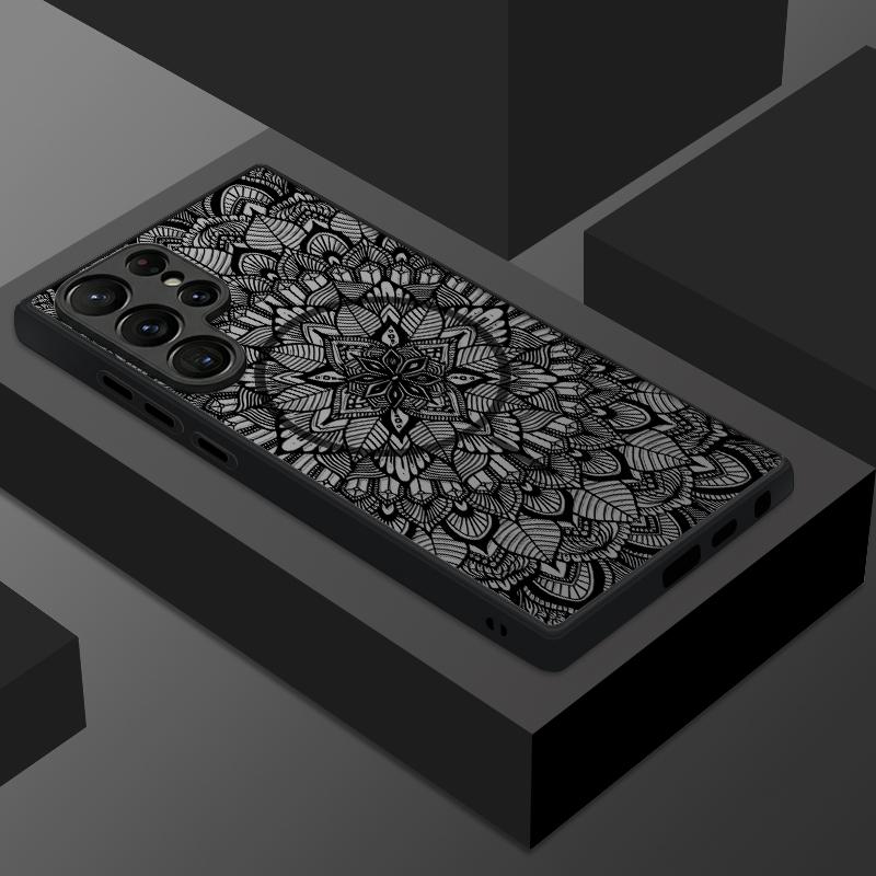 Magnetic For Magsafe Case For Samsung Galaxy S26 Ultra S25 Edge S24 S23 S22 Plus S21 FE Retro Mandala Flower Pattern Hybrid Matte Cover