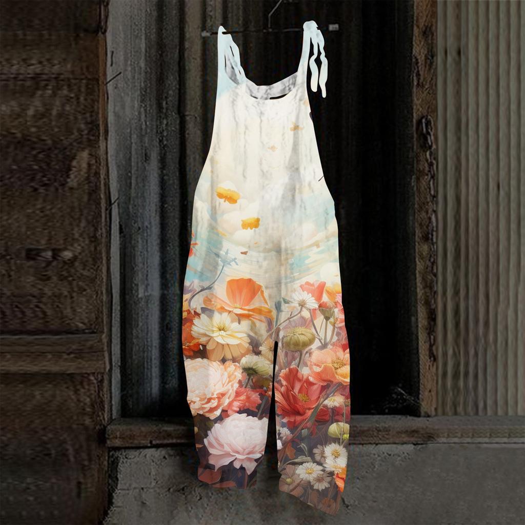 Salopette D'Été Rétro Femme - Combinaison Lin Ample à Bretelles, Pantalon Large Décontracté