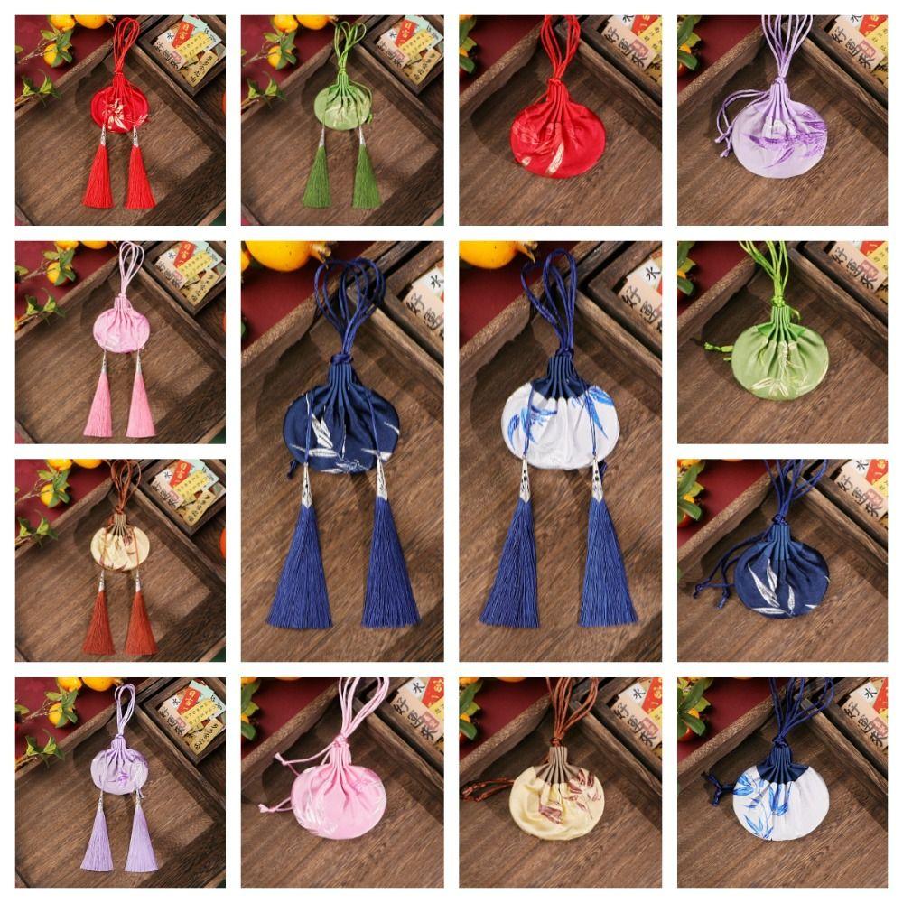 Elegant Jewelery Drawstring Bag with Tassel Retro Brocade Pouch Empty Sachet  Hanfu Accessories