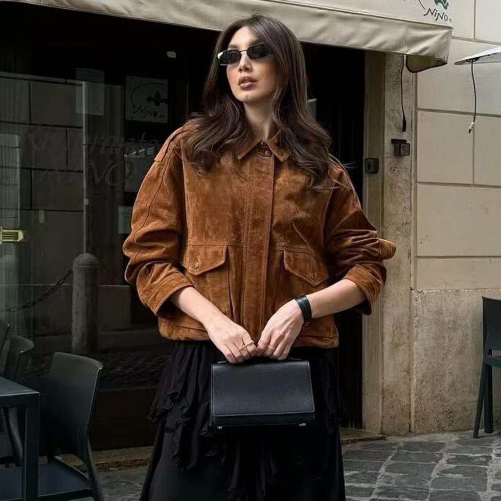Bomber Jackets for Women Outerwears Suede Jacket Women Streetwear Holiday Women Coats Zipper
