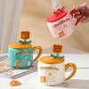 Home Suit Student Simple Ins Style Ceramic Cup Cartoon with Cover Spoon Couple Mug High Temperature Resistant Water Cup