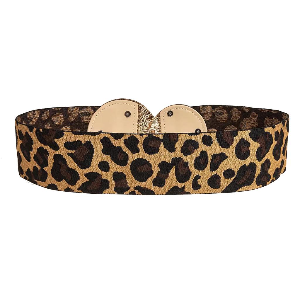 Ladies Leopard Print Corset Elastic Wide Waist Belt with Round Buckle Universal Women Banquet Dress Shirt Coat Corset