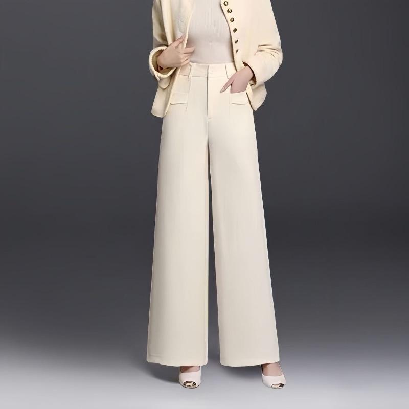 Vlněné kalhoty se širokými nohavicemi Dámské Podzim Zima Nové S vysokým pasem Volné Rovné kalhoty Splývavé Kalhoty Sametové kalhoty