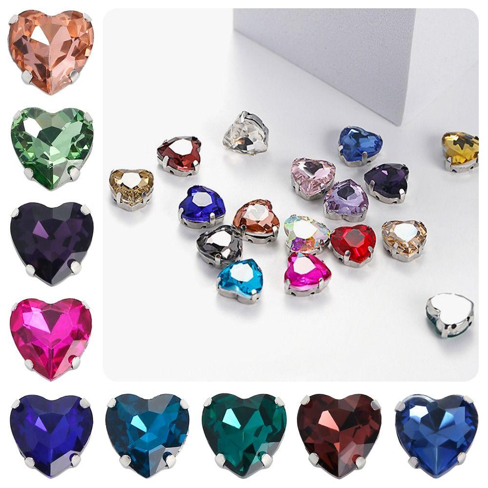 50Pcs/Pack Heart Shape Glitter Sewing Rhinestones Diamond Beads Ornament For Needlework