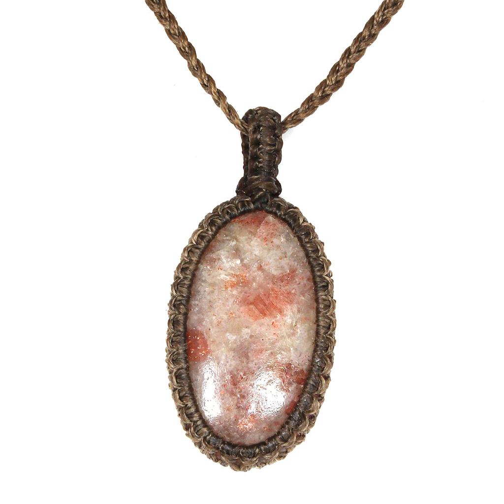 Sunstone Macrame Necklace Handmade Natural Bohemian Crystal Choker Healing