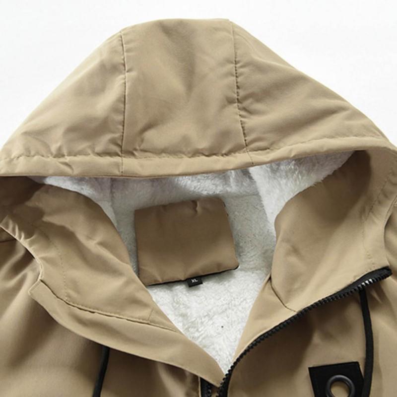 Men's Winter Thick-wool Lined Hooded Jacket Zipper Mid-length Parka
