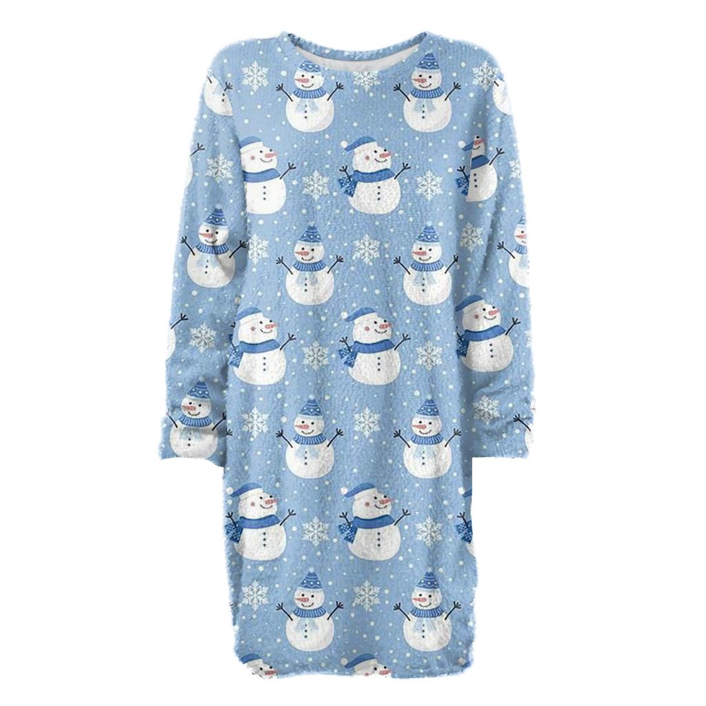 Dame med rund hals uformelle plysjkjoler med lange ermer