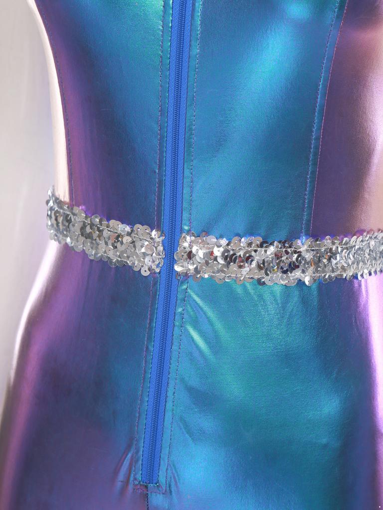Dámský Retro Disco Kombinéza Límec V výstřih Bez rukávů Design s flitry Zvonové Kalhoty Přední zip Kombinéza