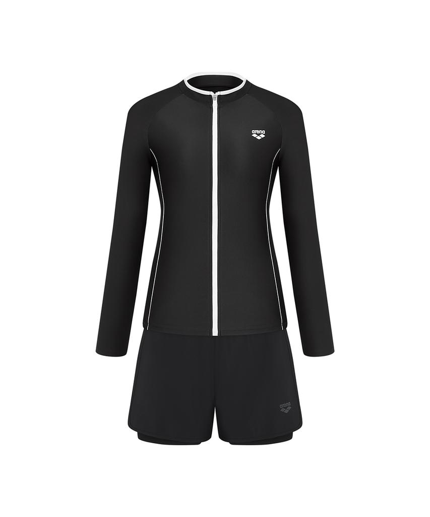 Alena Wavy Regular Fit Zip-Up Rash Guard 3-Pcs Set A6Bl1Ps01Blk