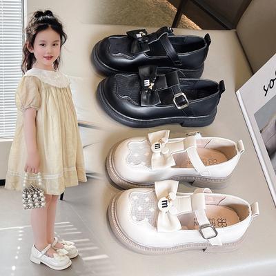 Mesh Breathable Girls' Leather Shoes 2025 Spring and Autumn New Bow Girls Princess Shoes Children's Soft-soled Single Shoes Performance Shoes