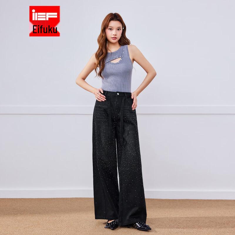 IEF Women s Starry Embellished Wide-Leg Denim Jeans L