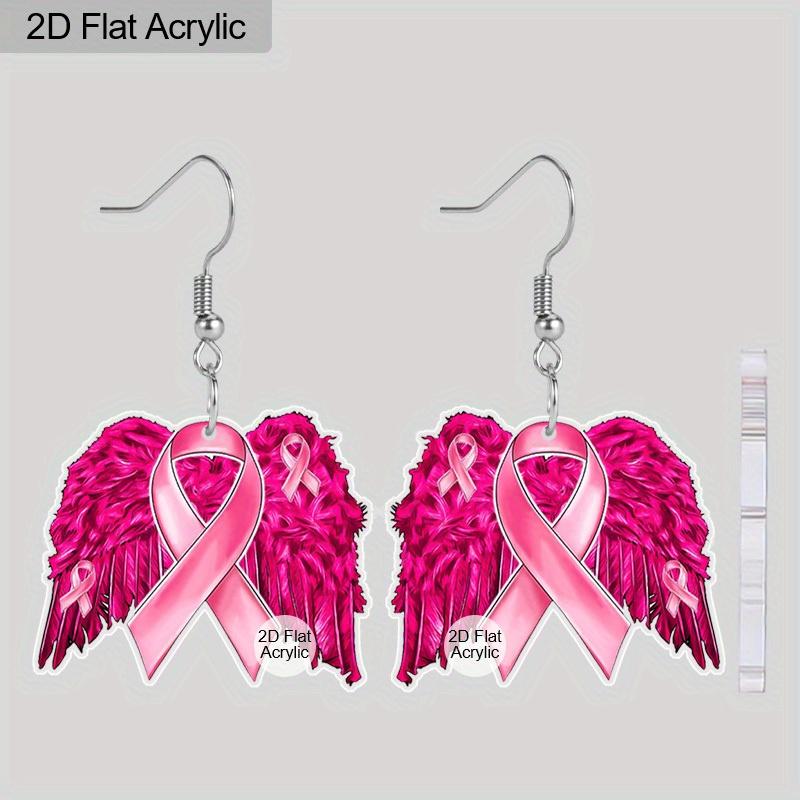 

2D Плоские серьги-капли с крылатым бантом к Месяцу осведомленности о раке молочной железы, Легкий акриловый материал, Сувениры для вечеринок, Подарки к Месяцу осведомленности о раке молочной железы.