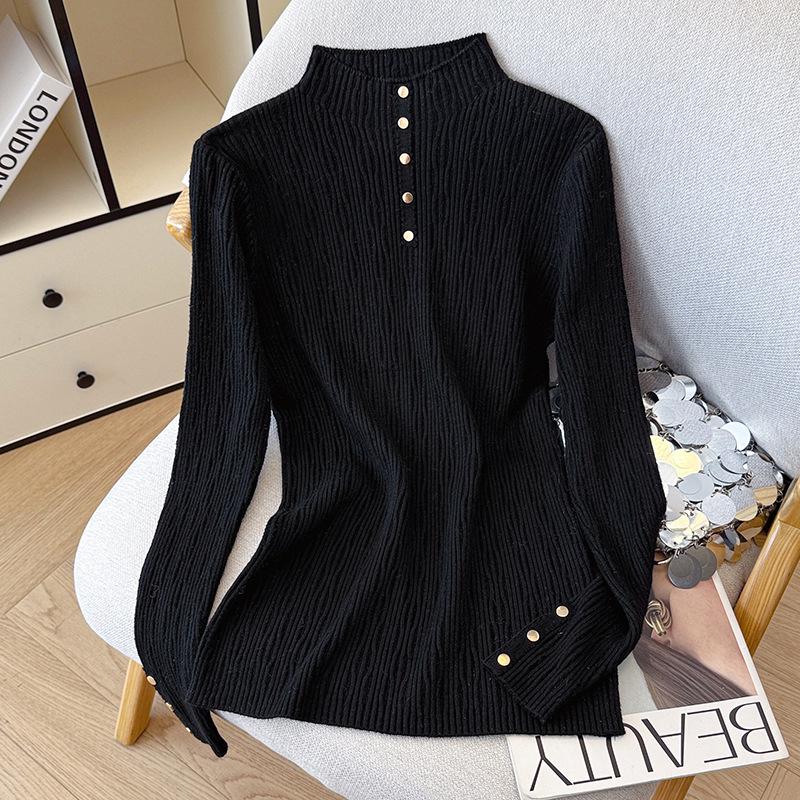 Women's Autumn Winter High Neck Rivet Sweater - Warm Long Sleeve Knit Pullover