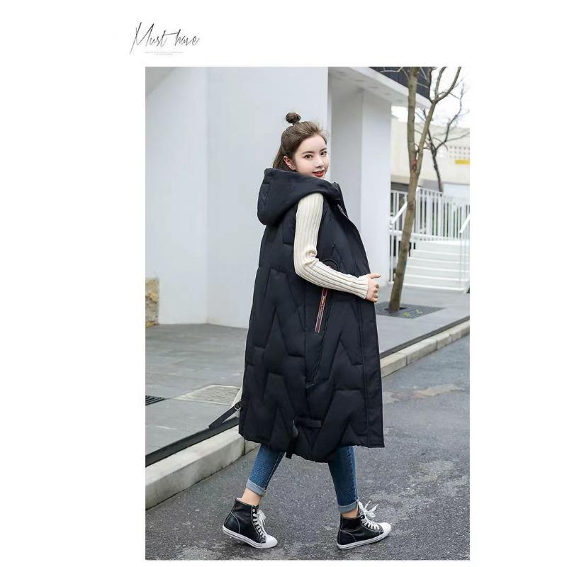 

Пуховая одежда длинный жилет женский осенне-зимний новый модный повседневный жилет-куртка с капюшоном 3XL чёрный