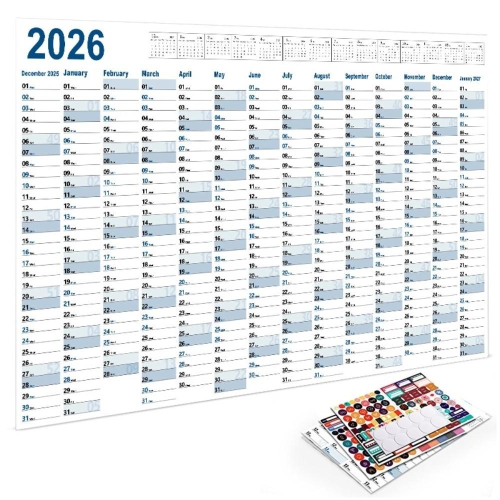 12 Month Wall Calendar 2026 Wall Mount with Label Stickers Annual Planner Non Laminated 30x20 In Full Year Calendar Office Use