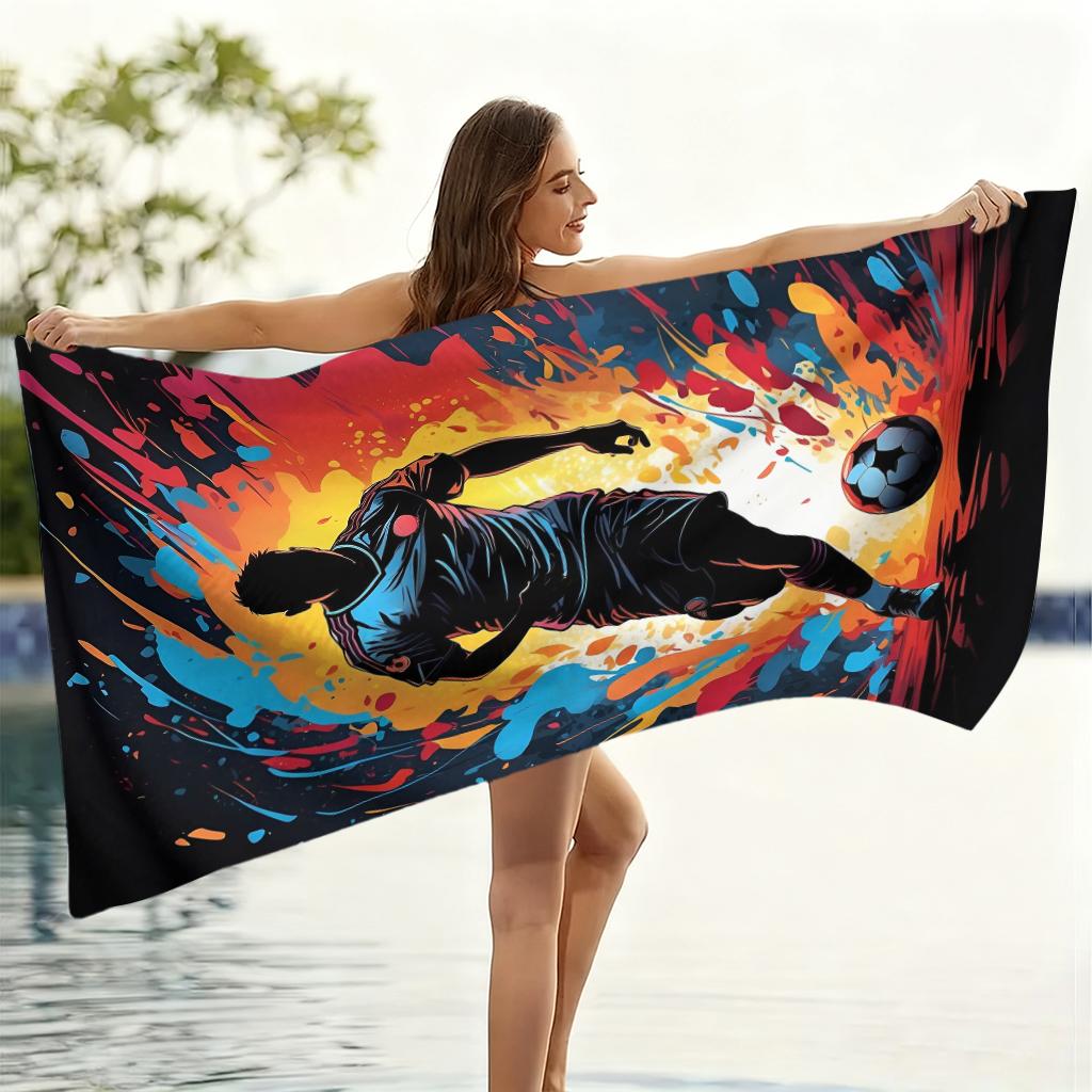 1pc Football Theme Beach Towel Classic Shooting Posture Super Absorbent Suitable for Beach Vacation Pool Summer Gift for Friends