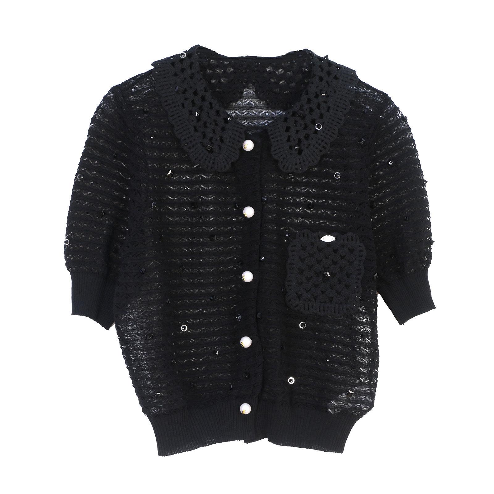 

Кардиган Lafite House французский трикотажный с коротким рукавом и вышивкой, с ажурным дизайном в виде букв S