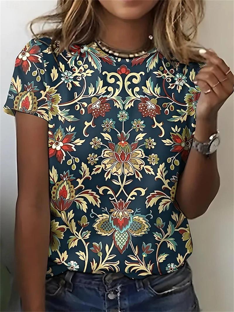 

Retro Women s Flower Graphic T-shirt 3d Prints Short Sleeve Tees Tops O-neck Short Seeve Shirt Summer Casual Women s Clothing 3XL