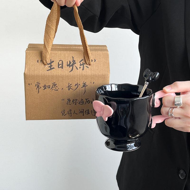 Birthday gift for girlfriends, high-end butterfly mug, girls' tall ceramic water cup, souvenir gift box.