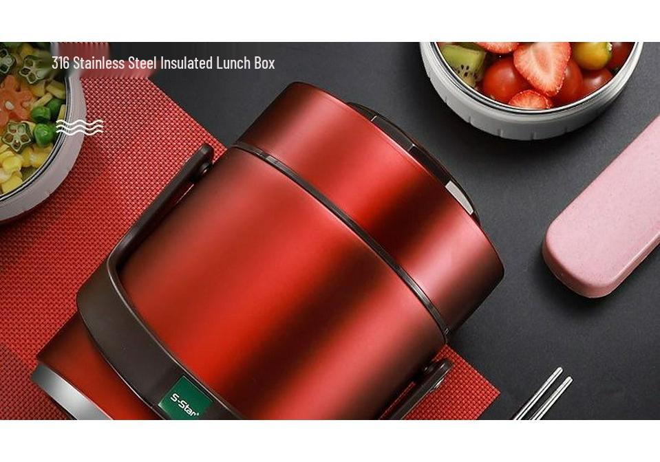 316 Stainless Steel Insulated Portable Lunch Box for One - Double Layer Vacuum Design for Home, Office, or School.