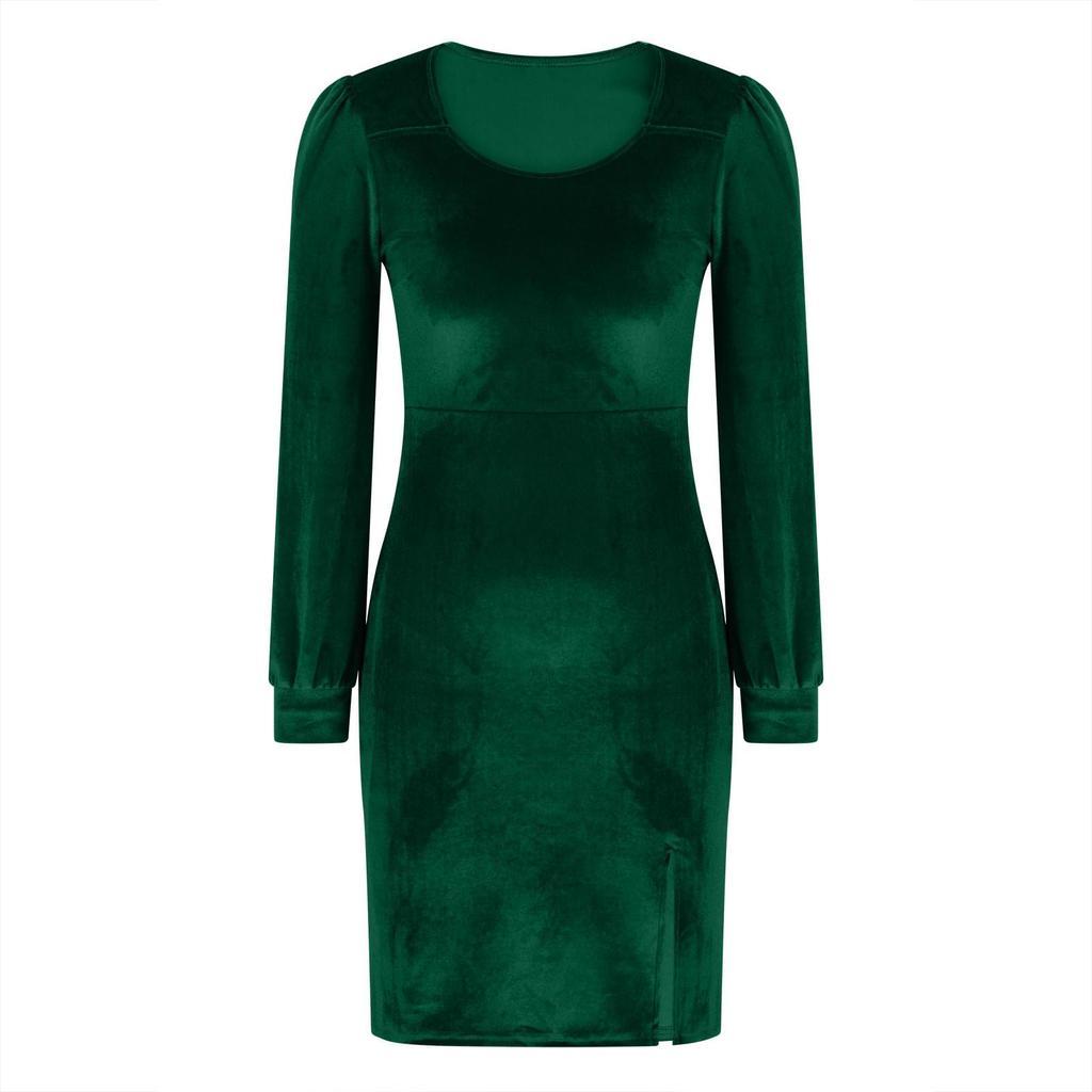 Robe Cocktail Femme Décontractée Manches Longues Ample Robe de Fête Vacances Invitée Mariage Velours Robe Longue