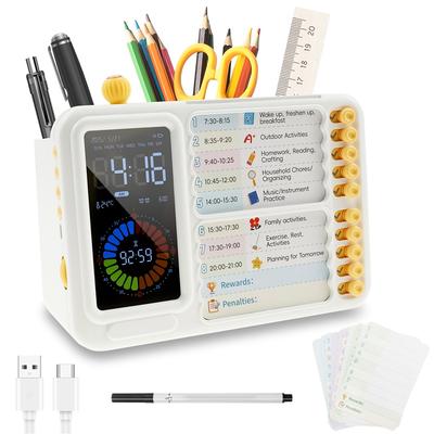 Temporizador de Tarefas de Visualização LED Temporizador Digital de Contagem Regressiva Contagem Crescente com Quadro de Tarefas Domésticas e Grande Tela Colorida HD Relógio Despertador para Casa