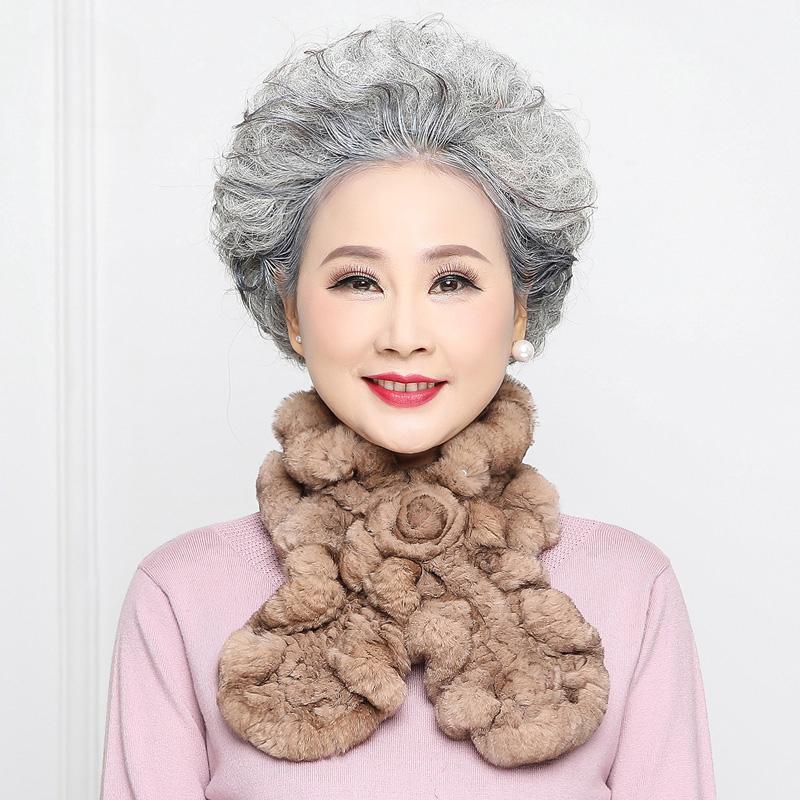

Шарф из волос кролика для женщин среднего и пожилого возраста, зимняя мода, утолщенные и теплые цветы, мех кролика выдры, трава, бабушкин шарф