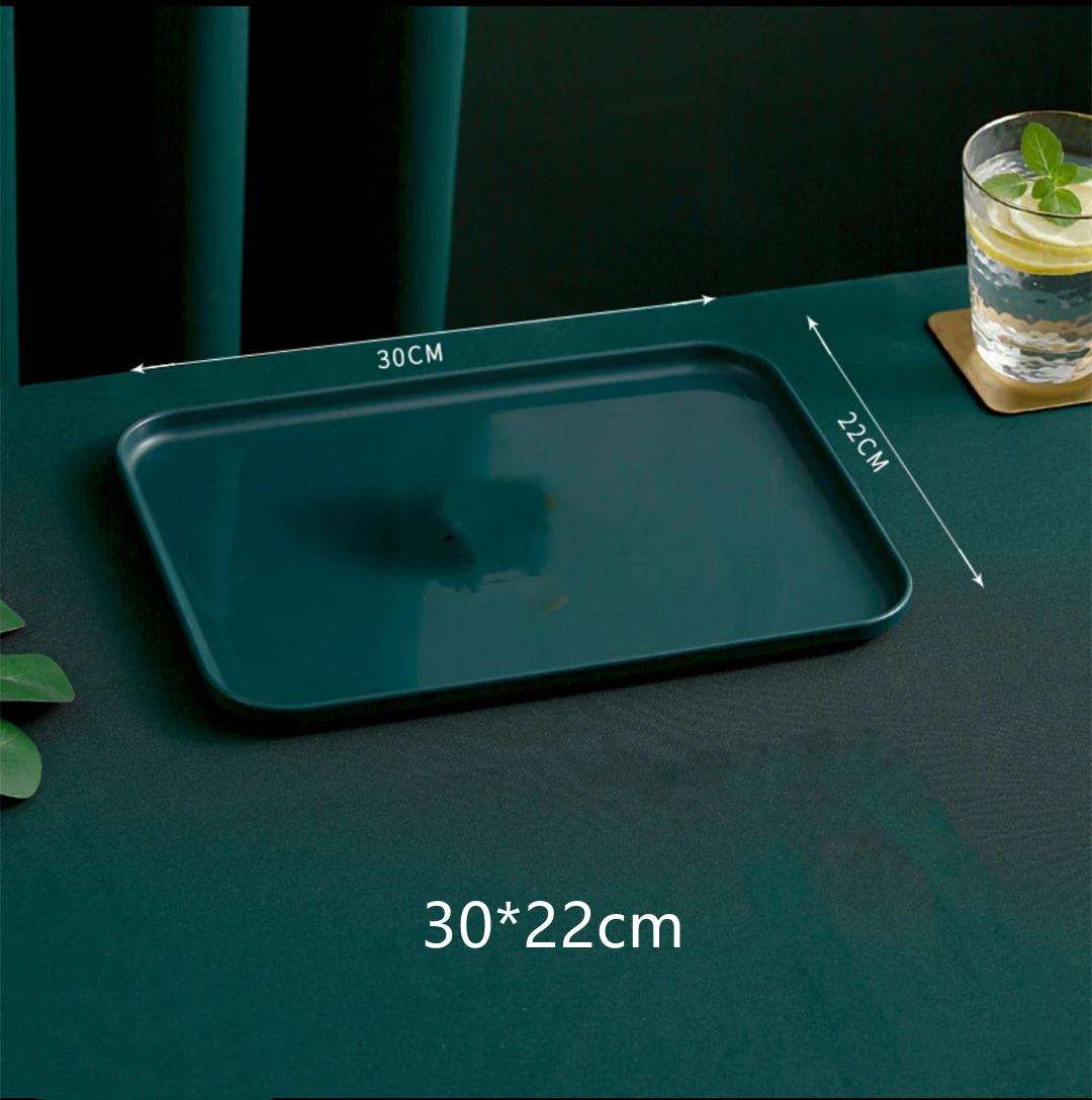 

Пластиковый поднос для хранения принадлежностей, скандинавский темно-зеленый прямоугольный поддон для фруктов, ювелирных изделий, столовых приборов, поднос для хранения, сервиз для напитков, тарелка