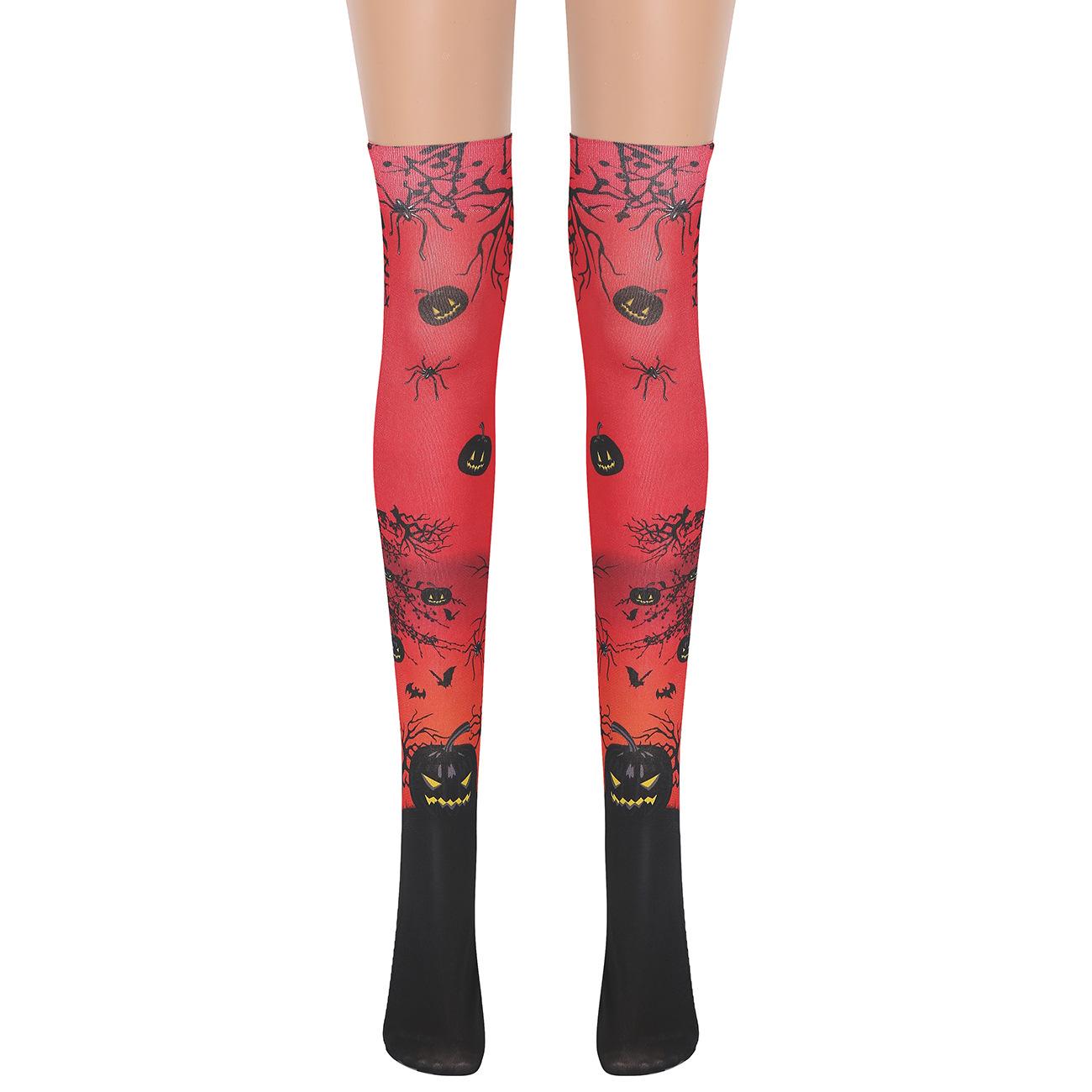 

Носки на Хэллоуин с изображением черного паука, темной летучей мыши и тыквы, чулки для маскарадного костюма, женские чулки на Хэллоуин One Size