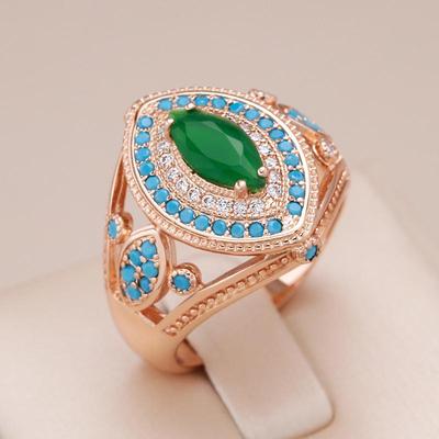 Emerald Green Zircon With Double White Zircon Turquoise Oval Rings Women Luxury Ethnic Style Jewelry Party Accessories