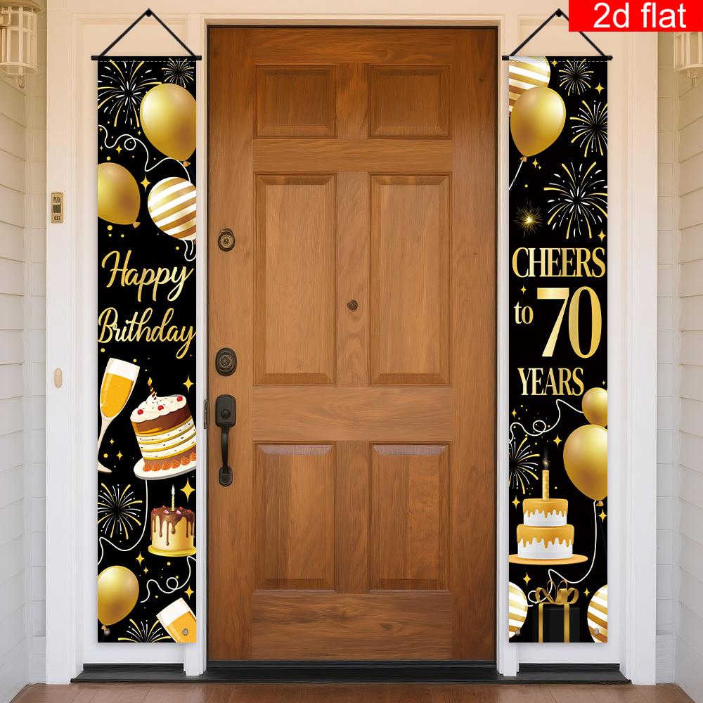 Happy 70th Birthday Couplet Banner Cake Fireworks 1 Pair Polyester Indoor Outdoor Decor