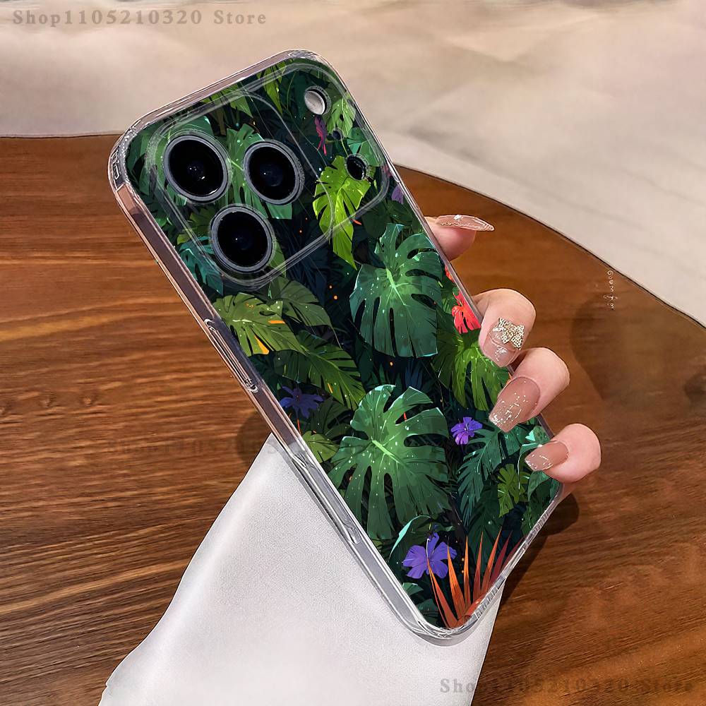 palm leaves Phone Case For iPhone 17,16,15,14,13,12,11 Pro,Max,Plus,X,XS,XR,SE4,E Mini Transparent Soft Cover