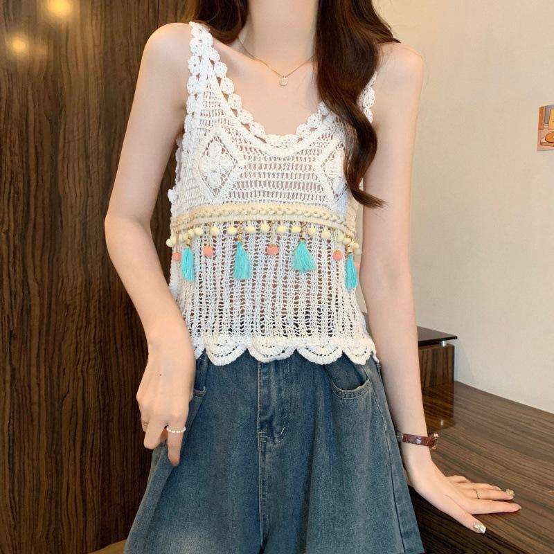 Boho Crochet Tassel Crop Vest