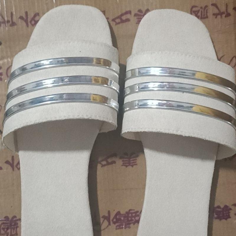 Large size women's slippers hot summer one-character flat heel beef tendon soft bottom foot cover daily