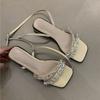Fashion Summer New Temperament Rhinestone Strap Block Heel Kitten Heel Sandals Open Toe Versatile Low Heel Fashion Women's Shoes