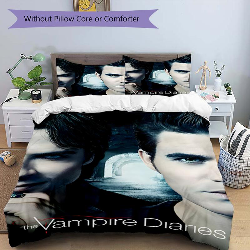 3pcs The Vampire Diaries4 Design Cover Set - HD Printed Bedding with 1 Cover and 2 Pillowcases - Perfect for Home and Dorm Decor